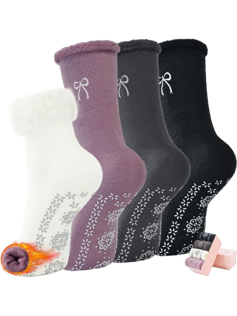 Cozy Thermal Gripper Socks for Women - 4 Pairs, Soft & Warm for Hospital Use
